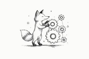 Fox arranging a system of gears illustration
